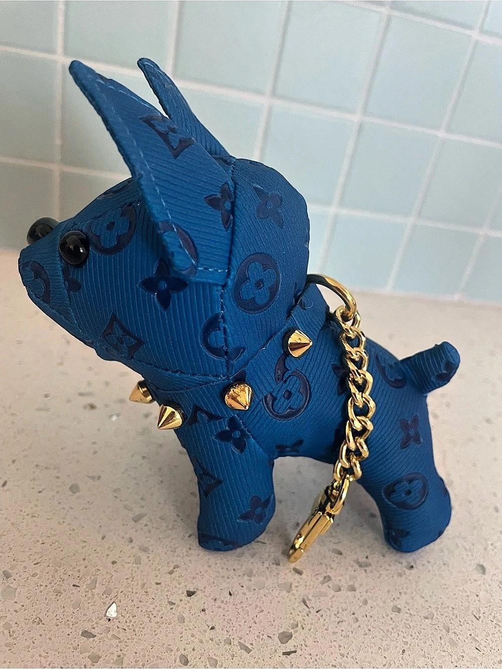 Fashion Novelty vibrant blue faux-leather French bulldog bag charm - Picture 2 of 3